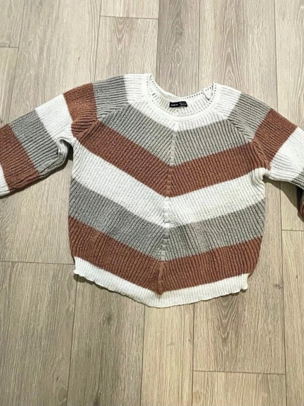 SHEIN Color Block Chevron Pattern Drop Shoulder Sweater Brown & White XL